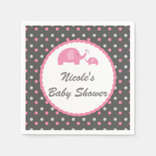 Baby Shower Olifanten Roze Grijs & Wit Servetten