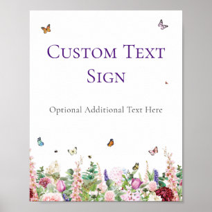 Baby shower ondertekenen Roze Paarse vlinderbloe Poster