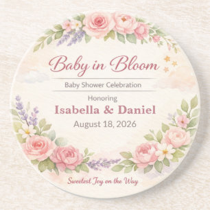 Baby Shower Onderzetters Teddybeer Baby in Blo