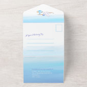 Baby shower ooievaar levering waterverf blauw all in one uitnodiging (Buitenkant)