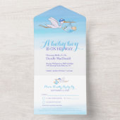 Baby shower ooievaar levering waterverf blauw all in one uitnodiging (Binnen)