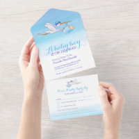 Baby shower ooievaar levering waterverf blauw