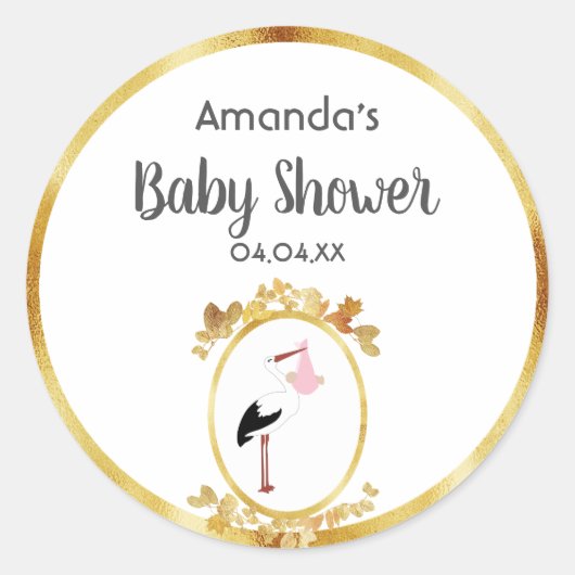 Baby shower ooievaars ronde sticker (Voorkant)