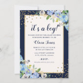 Baby shower or bleu floral Sparkle Boy Invitation (Devant)