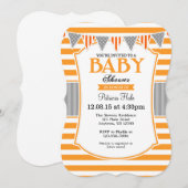 Baby shower Orange Grey Stripes Invitation (Devant / Derrière)
