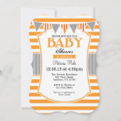 Baby shower Orange Grey Stripes Invitation (Devant)