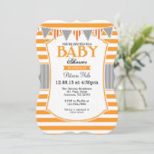 Baby shower Orange Grey Stripes Invitation (Debout devant)