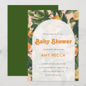 Baby shower orange Invitation Aquarelle neutre (Devant / Derrière)