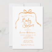 Baby shower Orange Simple Bow Invitation (Devant)