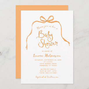 Baby shower Orange Simple Bow Invitation