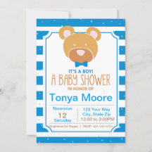 Baby shower Ours Bleu Invitation