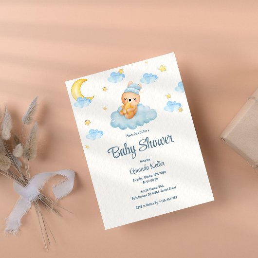 Baby shower Ours Bleu Sleepy Invitation