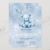 Baby shower Ours Bleu Teddy Invitation (Devant / Derrière)