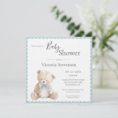 Baby shower Ours Bleu Teddy Invitation (Debout devant)