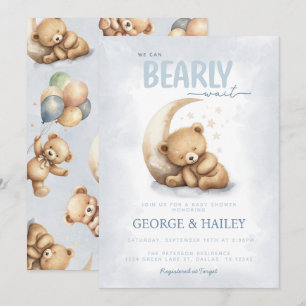 Baby shower Ours Bleu Teddy Invitation