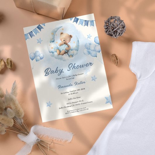 Baby shower Ours Bleu Teddy Invitation