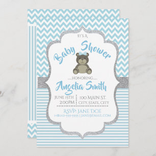 Baby shower Ours Bleu Teddy Invitation