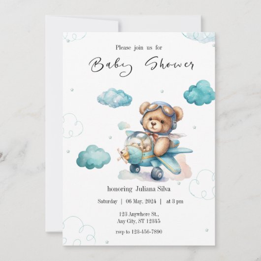 Baby shower Ours Bleu Teddy Invitation (Devant)