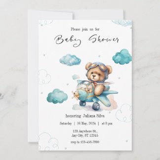 Baby shower Ours Bleu Teddy Invitation