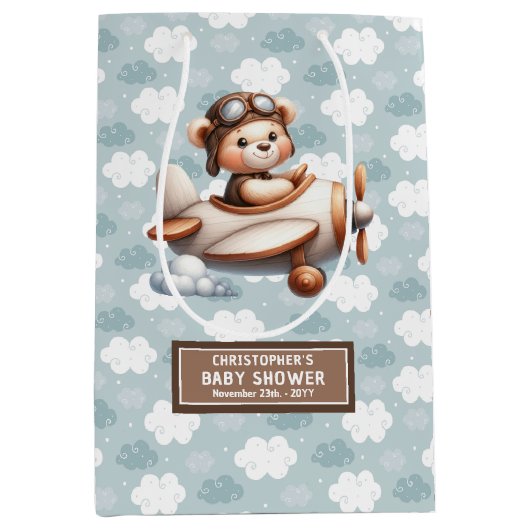 Baby shower Ours Brown Bleu Favoriser Sac Pour Gar (Devant)