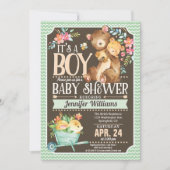 Baby shower Ours de bois Invitation Garçon (Devant)