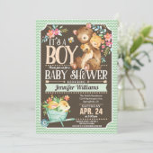 Baby shower Ours de bois Invitation Garçon (Debout devant)