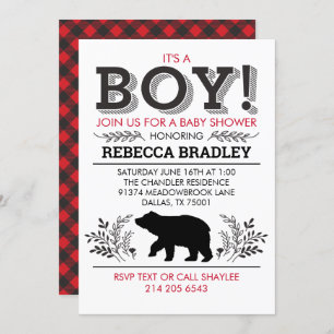 Baby shower Ours de bûcheron Invitation