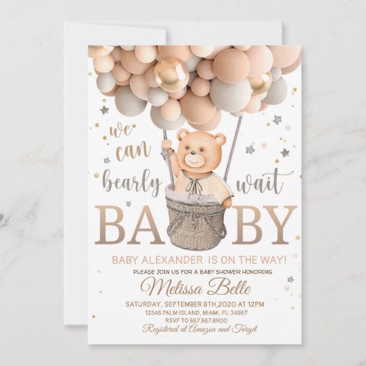 Baby shower Ours en peluche avec invitation Balloo (Devant)
