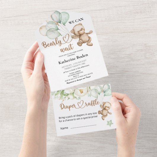 Baby shower Ours En Teddy Tout En Une Invitation (Déchirure)