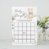 Baby shower Ours vert Bingo Feuille de papier de j (Debout devant)