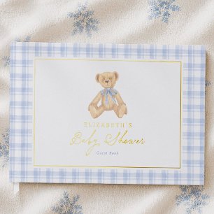 Baby Shower Ourson Bleu Gingham Vintage