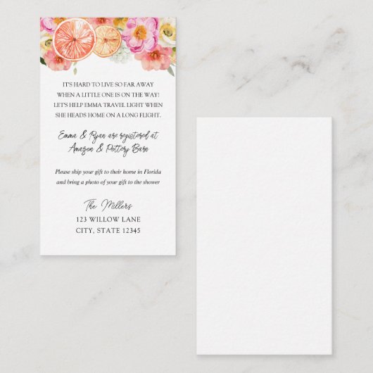 Baby shower over lange afstand informatiekaartje (Voorkant / Achterkant)