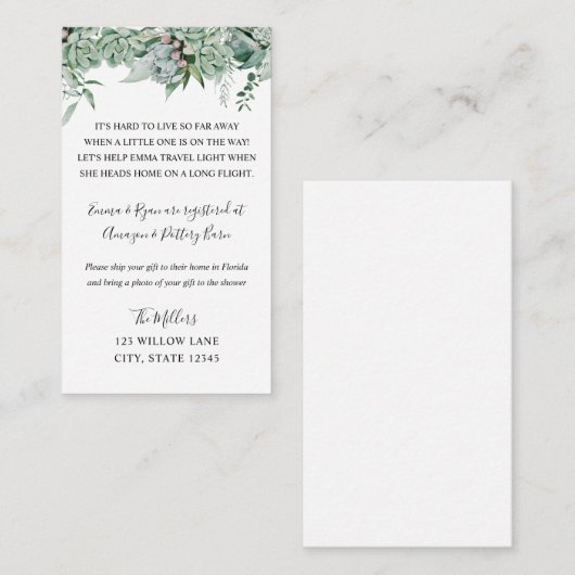 Baby shower over lange afstand informatiekaartje (Voorkant / Achterkant)