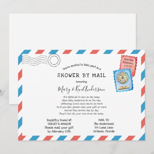 Baby shower over lange afstand per post kaart (Voorkant / Achterkant)