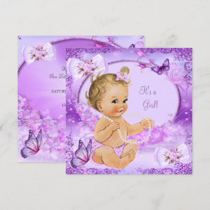  Baby shower Paars Butterfly Blonde Kaart