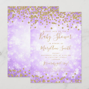 baby shower Paars Glitter Winter Wonderland Kaart