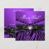 Baby shower Paars Zebra Kaart (Voorkant / Achterkant)