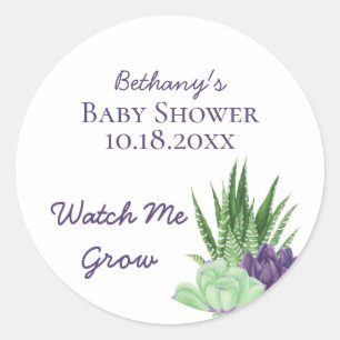Baby shower Paarse groene vetplanten kijken me gro Ronde Sticker