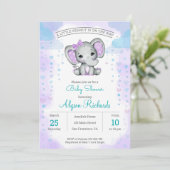 Baby shower Paarse olifant Kaart (Staand voorkant)