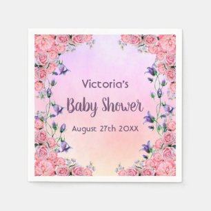 Baby shower paarse roze floralen blauw servet