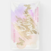 Baby shower Paarse roze goudWaterverf Spandoek (Verticaal)