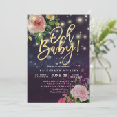 Baby shower Paarse Sparkle String Lights Kaart (Staand voorkant)