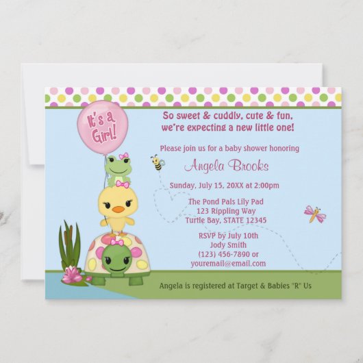 Baby shower Pals Invitation Canard Grenouille FILL (Devant)