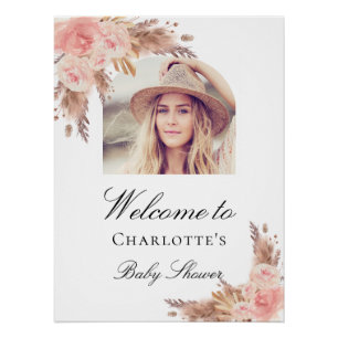 Baby shower pampas gras blush roze boogfoto perfect poster