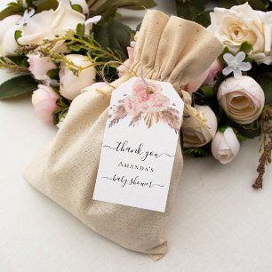 Baby shower pampas gras roos gouden blozen blozen cadeaulabel