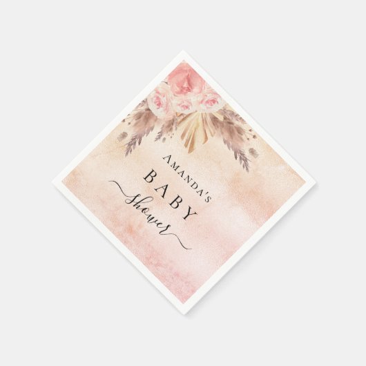 Baby shower pampas gras roos goudroze floraal servet (Hoek)