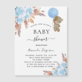 Baby shower pampas gras teddy bek blauwe luxe magnetische uitnodiging (Voorkant)
