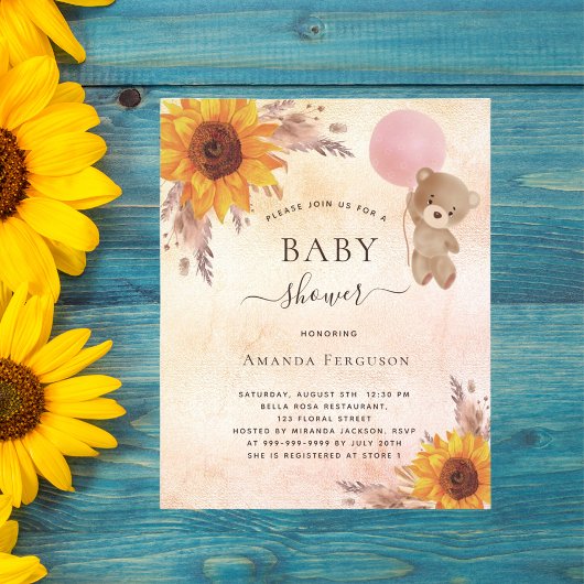 Baby shower pampas sunflower tedy budget flyer