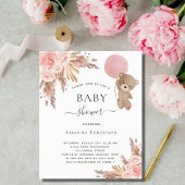 Baby shower pampas teddy roze budgetuitnodiging flyer
