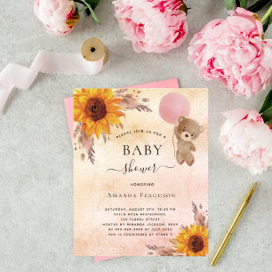 Baby shower pampas zonnebloem teddy uitnodiging